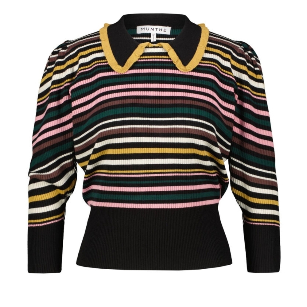 MUNTHE Cruz 221 Collared Ribbed Striped Sweater Size 40/US 10